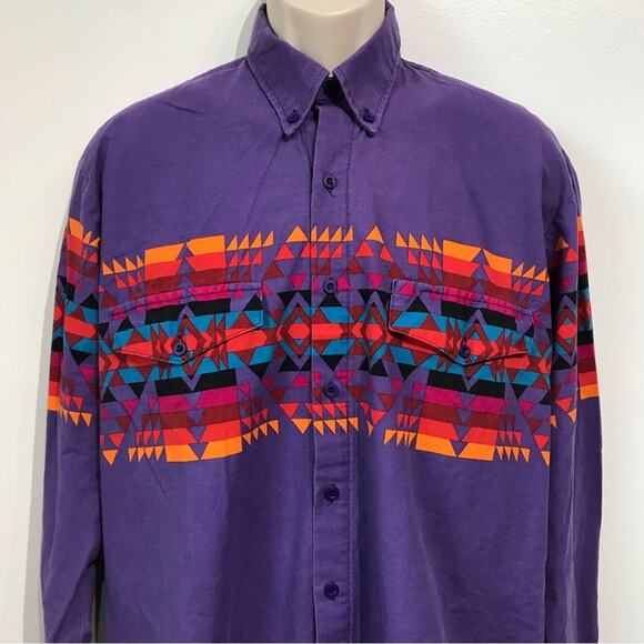 Vintage Roper Mens Large Button Down Shirt Ikat Tribal Southwestern Cowboy Print - Picture 5 of 16